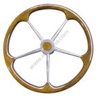 KOŁO STERU 450 MM OBRĘCZ TEAK, RAMIONA NIERDZEWNE