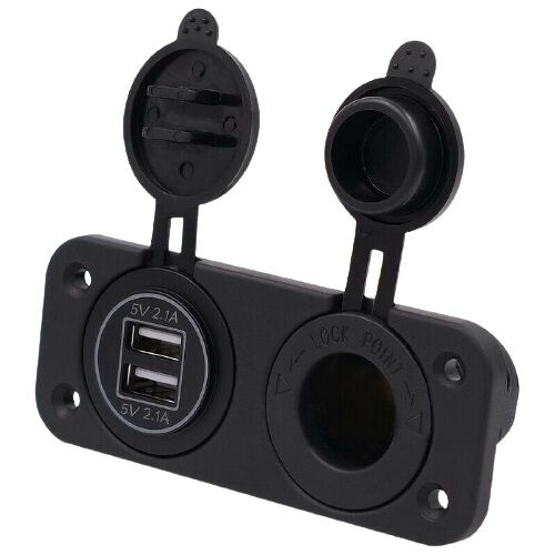 GNIAZDO ZAPALNICZKI 12 V + 2X2.1A  PORT USB 5 V