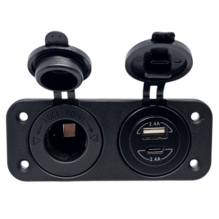GNIAZDO ZAPALNICZKI 12V+2X2.1A  PORT USB 5V/USB-C