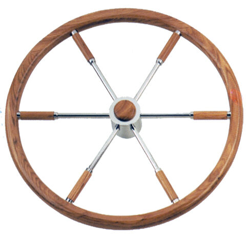 KOŁO STERU 450 MM, OBRĘCZ TEAK, RAMIONA NIERDZEWNE