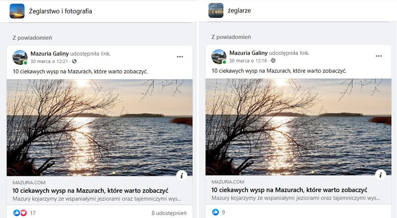 Polubienia wpisu na grupach Facebook